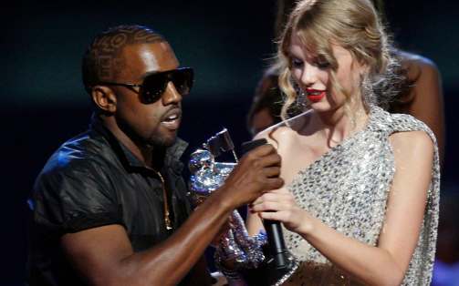 Kanye West grabs the mic from Taylor Swift at the 2009 VMAs.